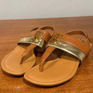 Tommy Hilfiger Thong Sandals‎ Brown & Gold Sz 7